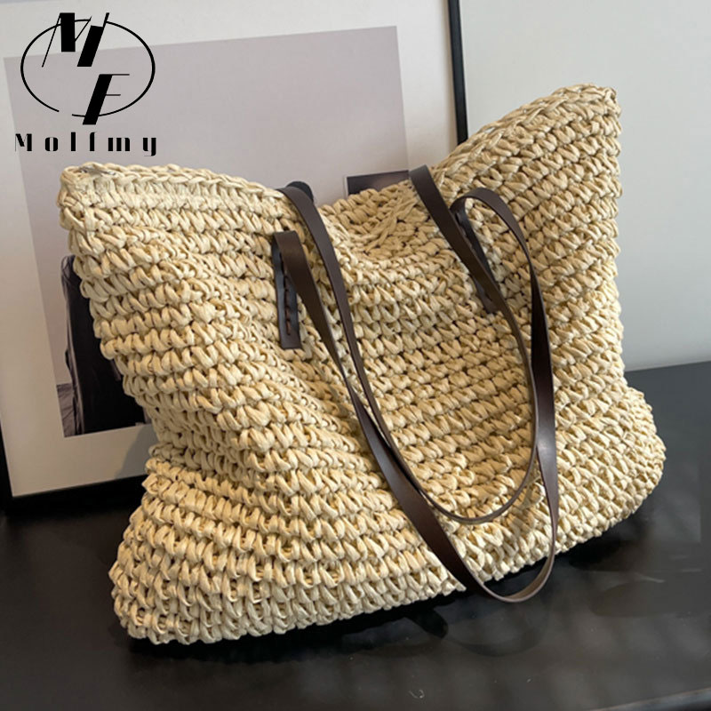 Women Bags Offers - Соломенные тканые сумки-тоут, повседневные большие роскошные