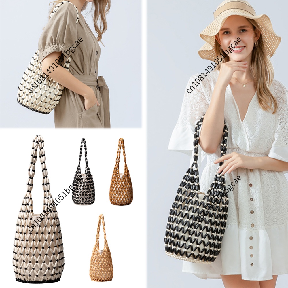 Women'S Bags Holiday - Деревянная сумка-тоут с бусинами и вырезами